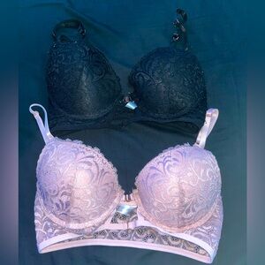 Victoria Secret bras, pink and black lace, size 36C